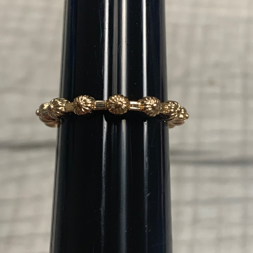 Gold Tone Textured Beaded Eternity Band Stackable Ring Size 7.25
